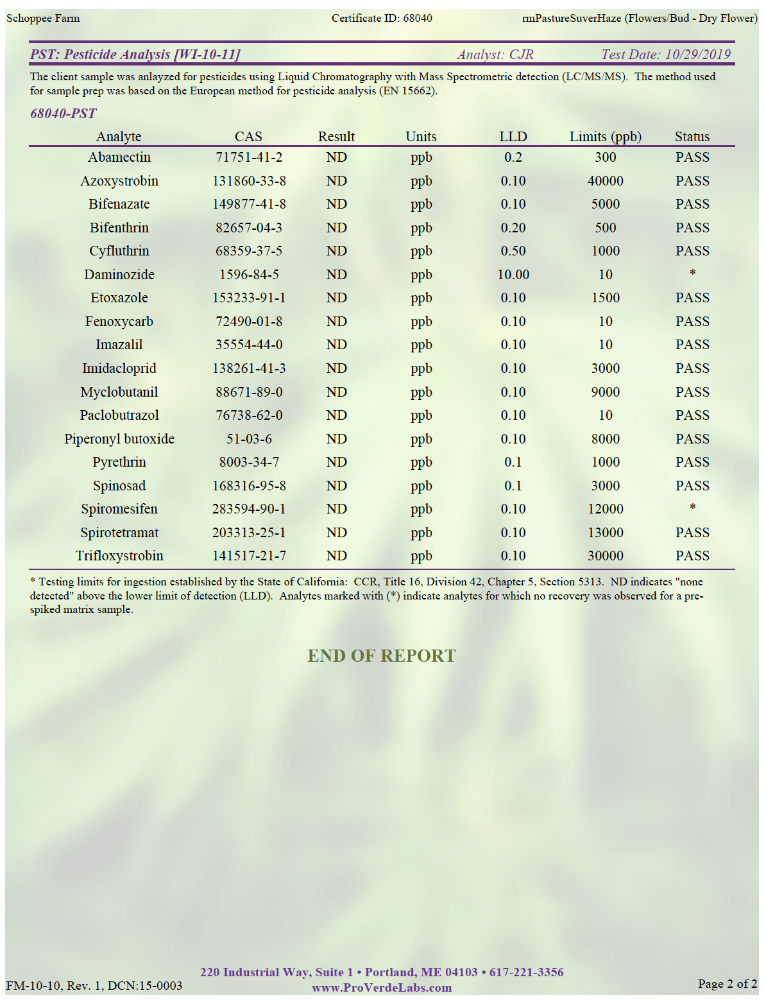 Pasture Suver Haze - Flower - ProVerde Laboratories Certified