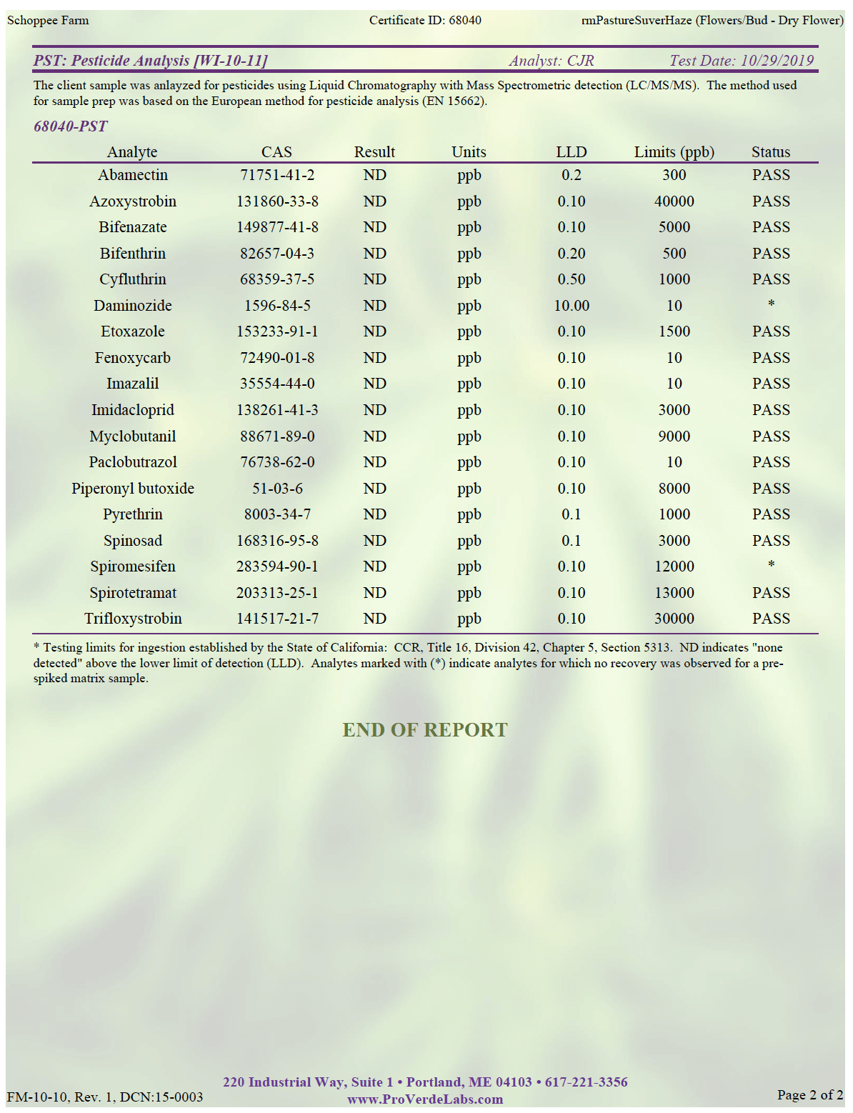Pasture Suver Haze - Pre-roll ProVerde Laboratories Certified